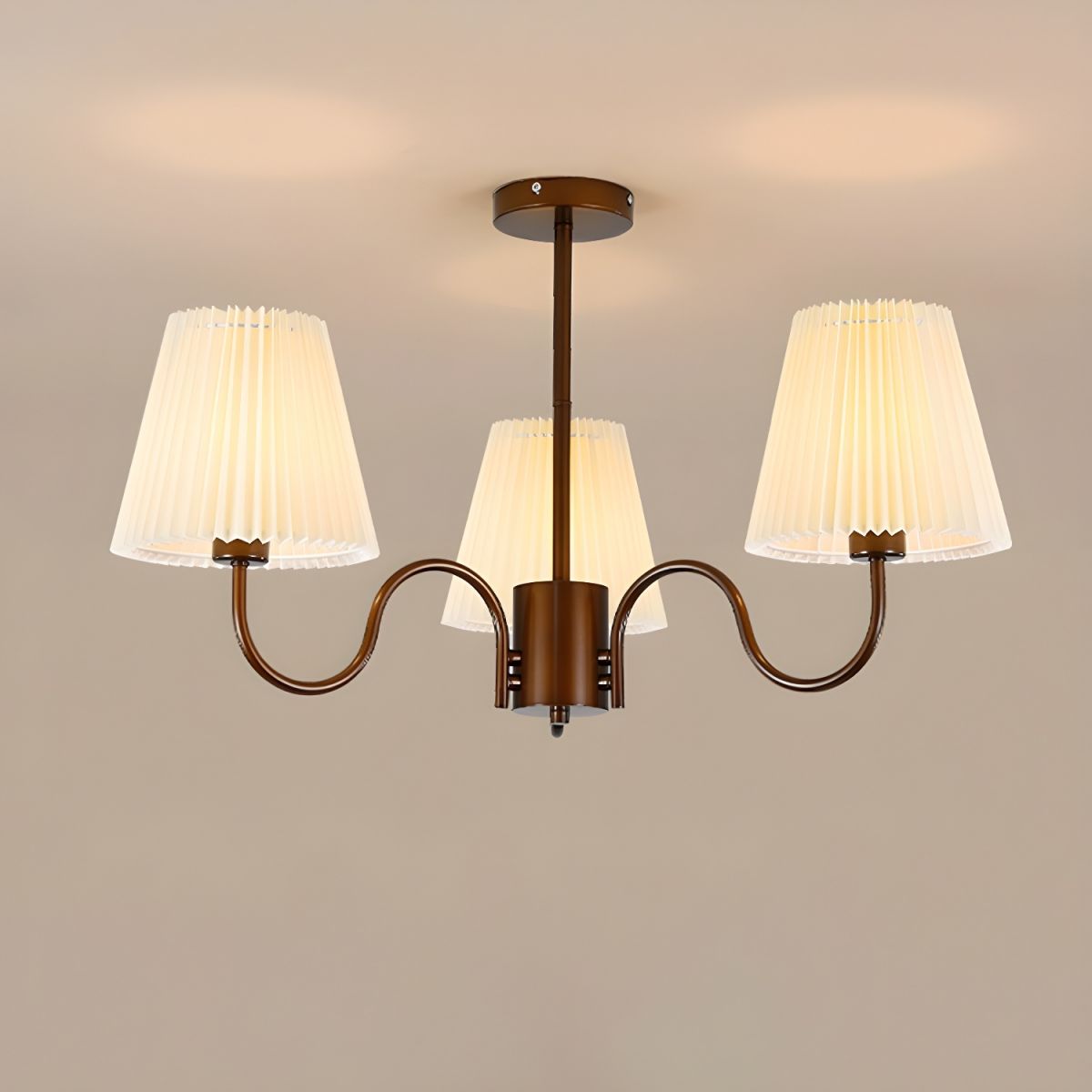 Geometric Brown Metal Semi-Flush Mount Ceiling Light with White Fabric Shade Size 25 Inch & Above