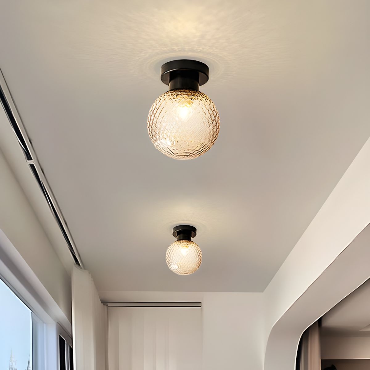 Modern Black Globe Flush Mount Ceiling Light with Glass Shade