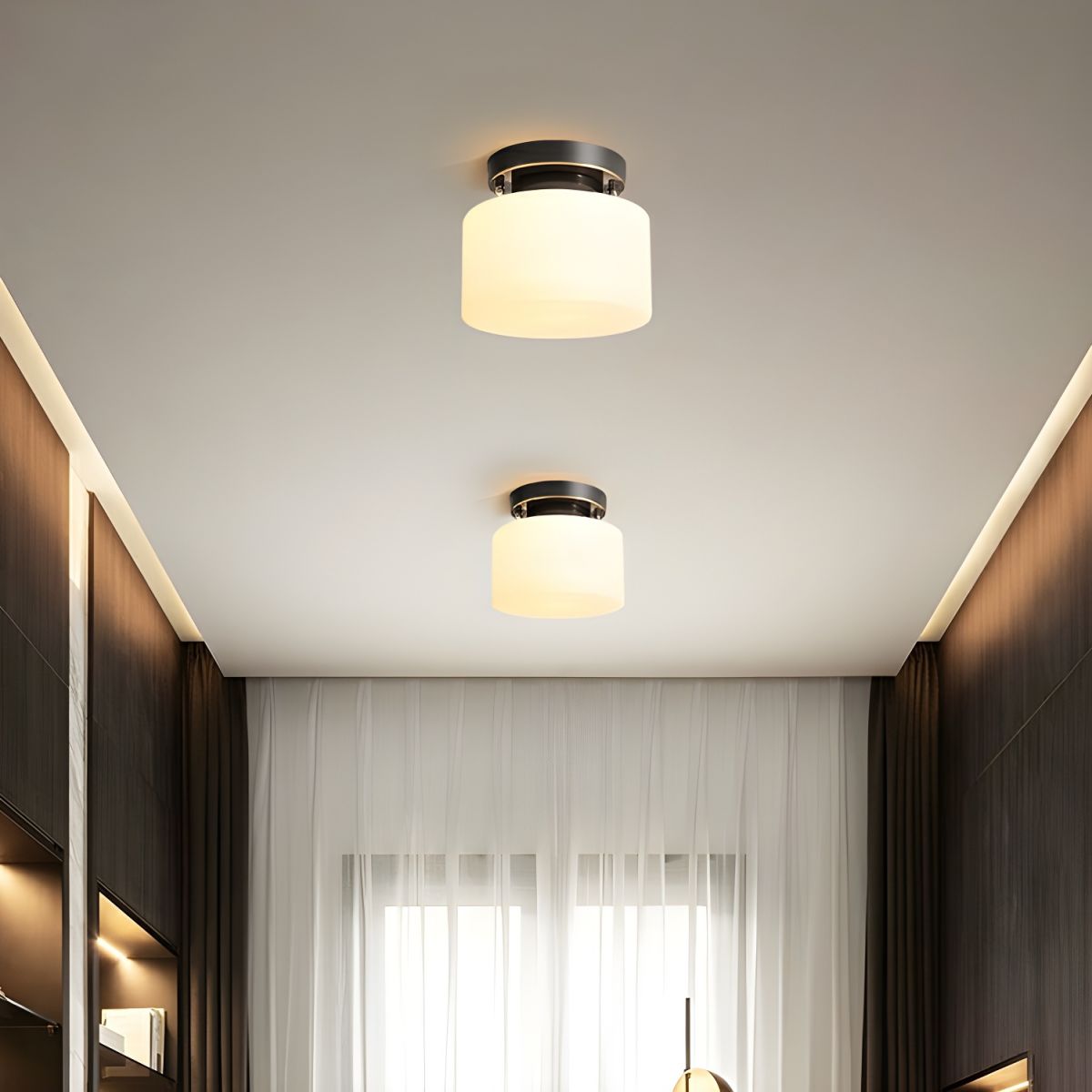 Sleek Cylinder Glass Semi-Flush Mount Ceiling Light Modern White Shade Design