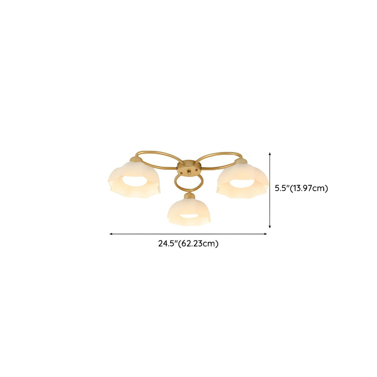 Modern Gold Dome Semi-Flush Mount Ceiling Light Elegant White Glass Shade