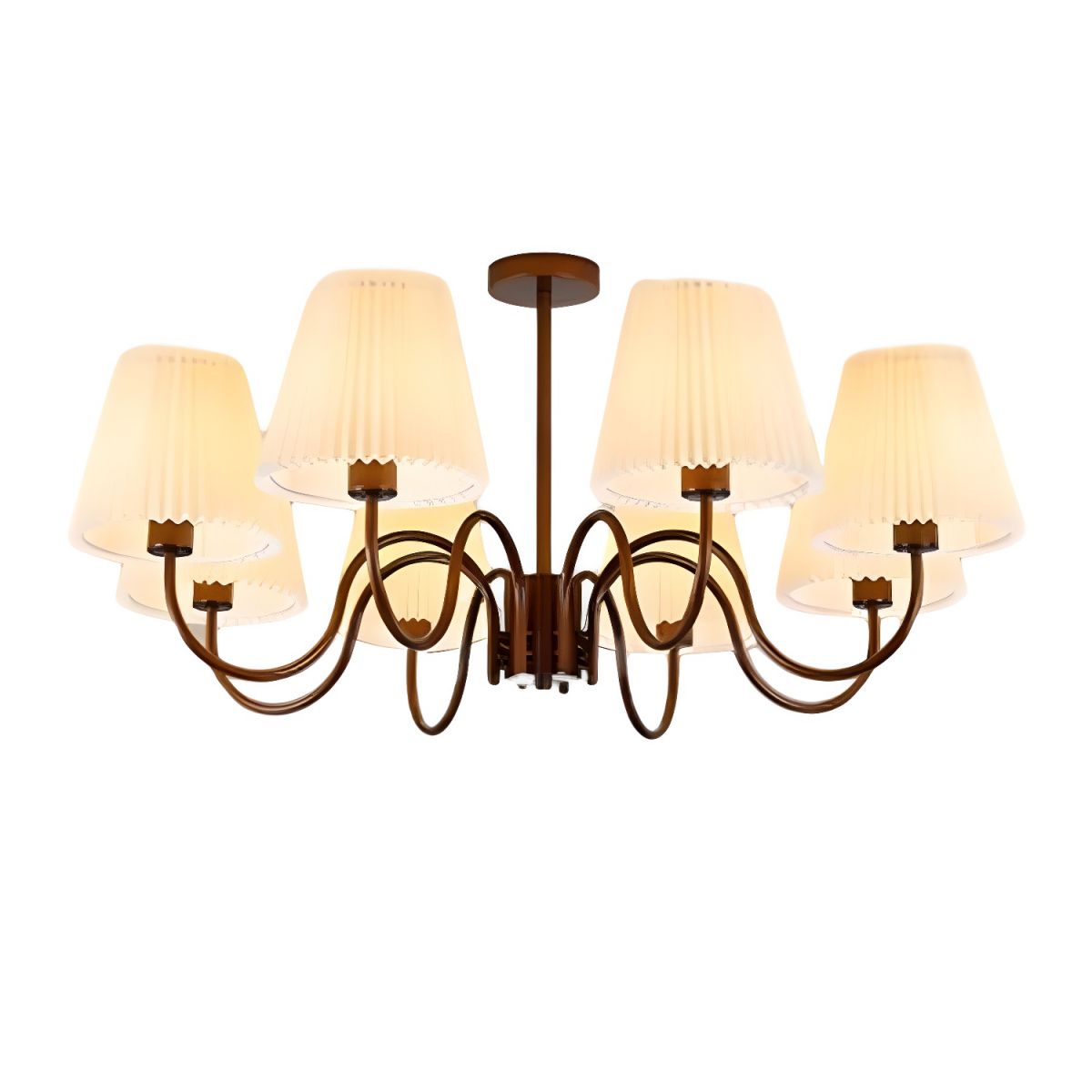 Geometric Brown Metal Semi-Flush Mount Ceiling Light with White Fabric Shade Size 25 Inch & Above