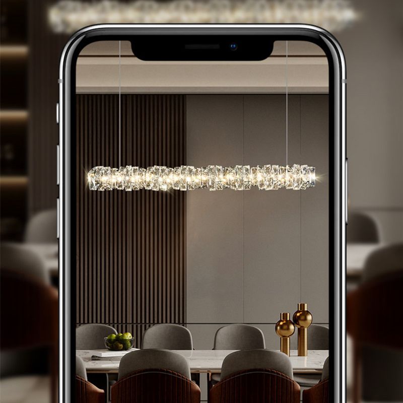 1 Light Linear Island Lighting Contemporary Crystal for Dining Room