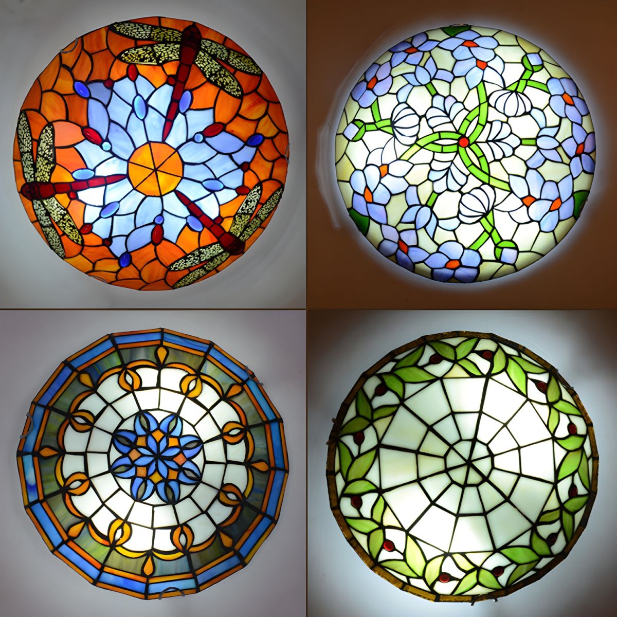 Stained Glass Bowl Flush Mount Light Tiffany Rustic Ceiling Lamp for Stair Living Room
