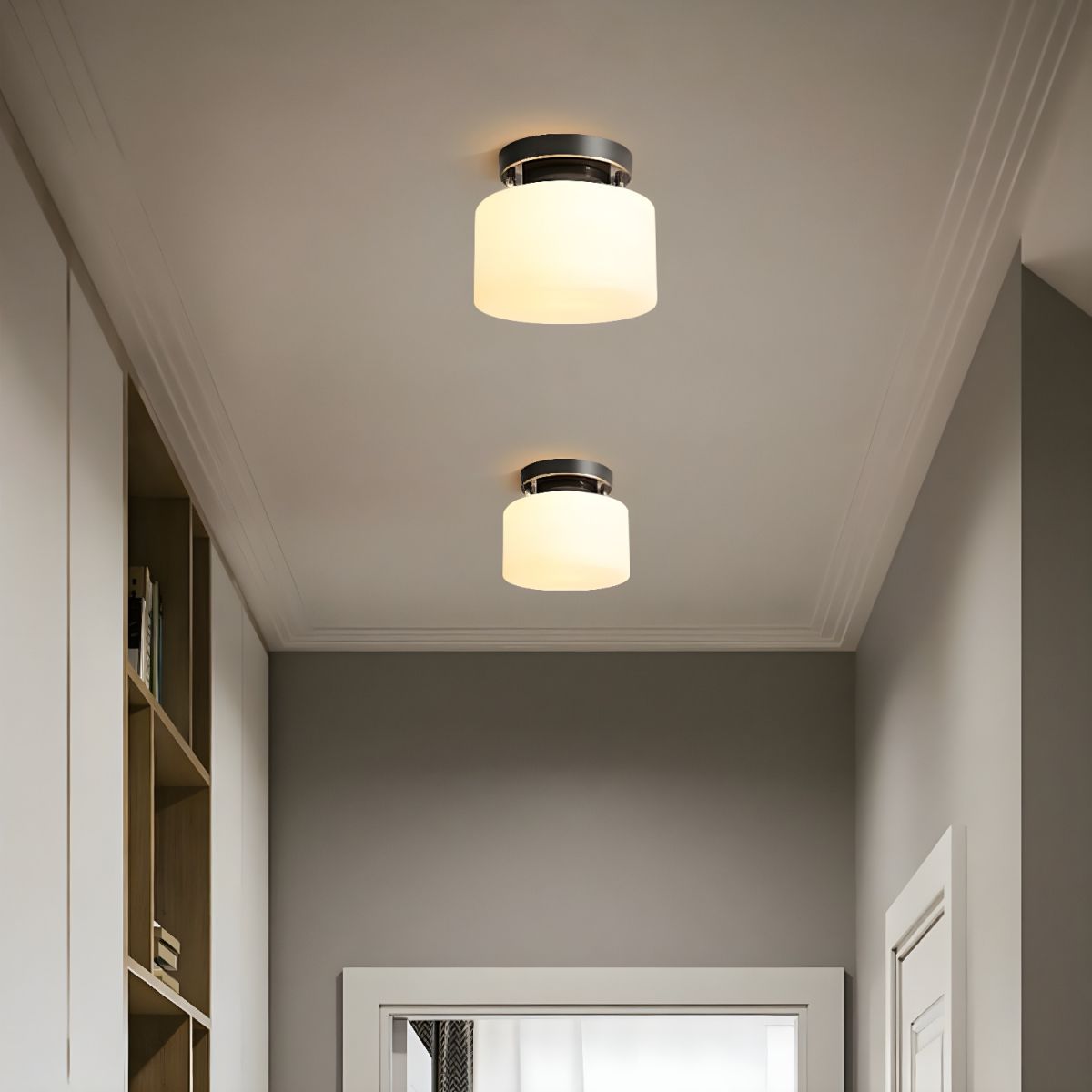 Sleek Cylinder Glass Semi-Flush Mount Ceiling Light Modern White Shade Design