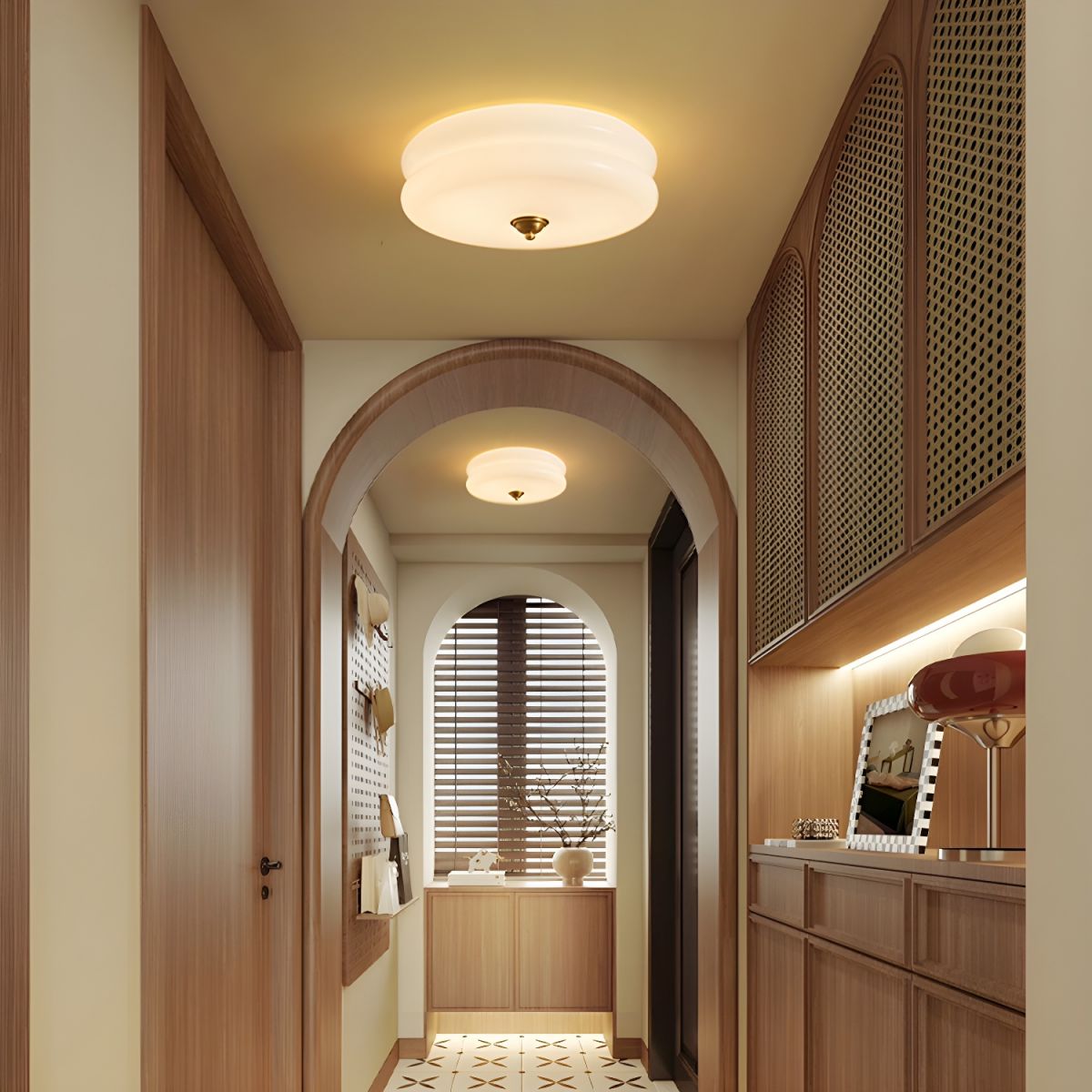 White Circle Modern Flush Mount Ceiling Light with White Glass Shade