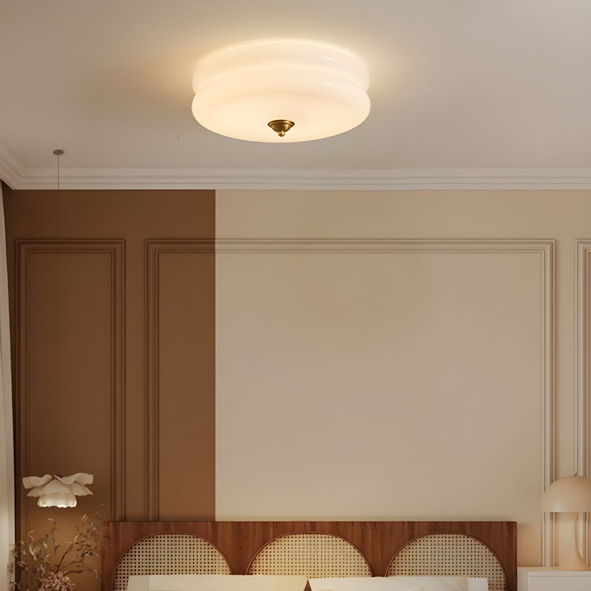 White Circle Modern Flush Mount Ceiling Light with White Glass Shade