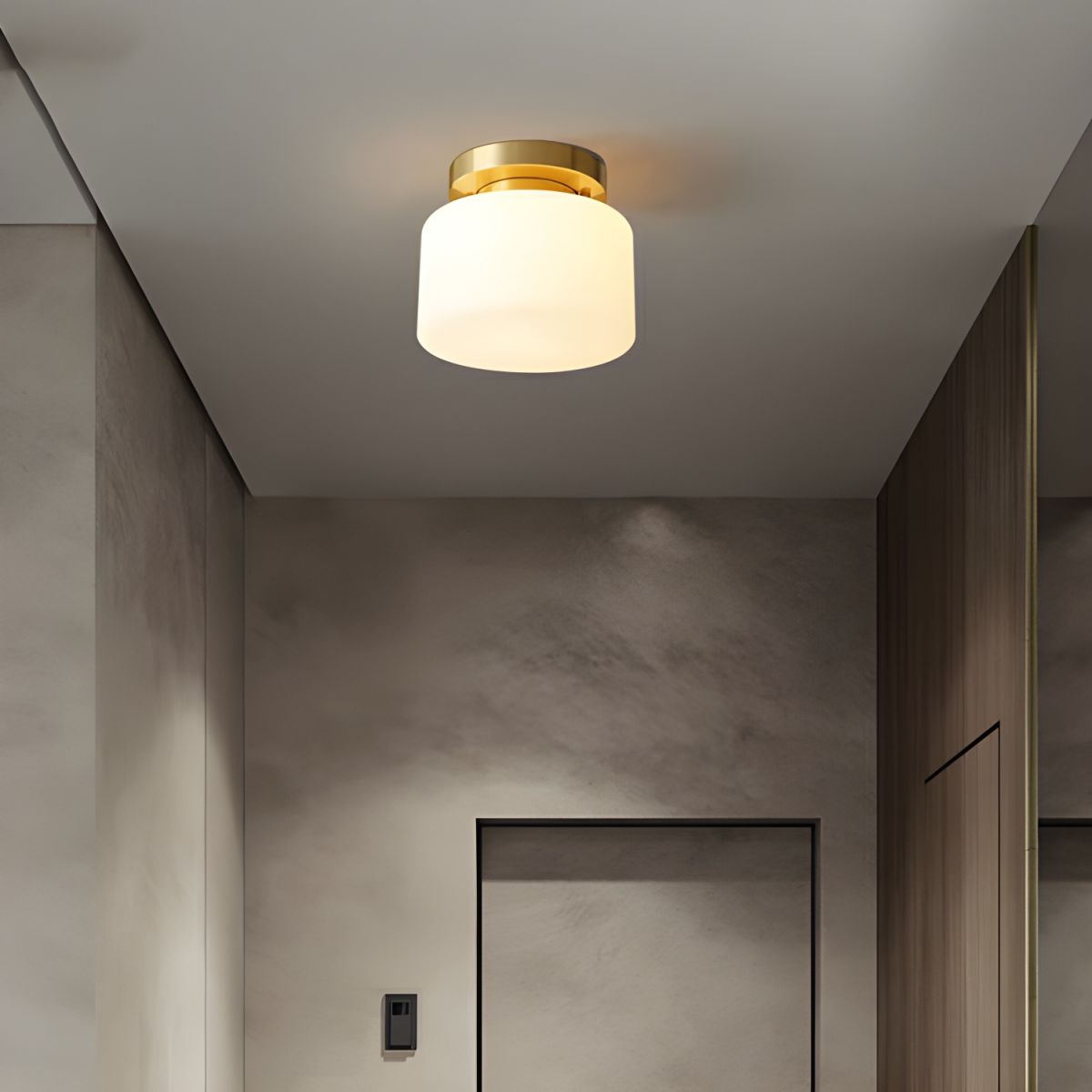 Sleek Cylinder Glass Semi-Flush Mount Ceiling Light Modern White Shade Design