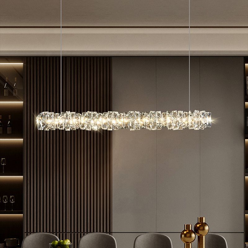 1 Light Linear Island Lighting Contemporary Crystal for Dining Room