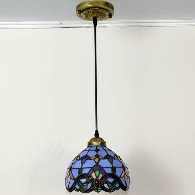Bowl Pendant Light Tiffany-Style 1 Light Stained Glass Hanging Lamp for Dining Room
