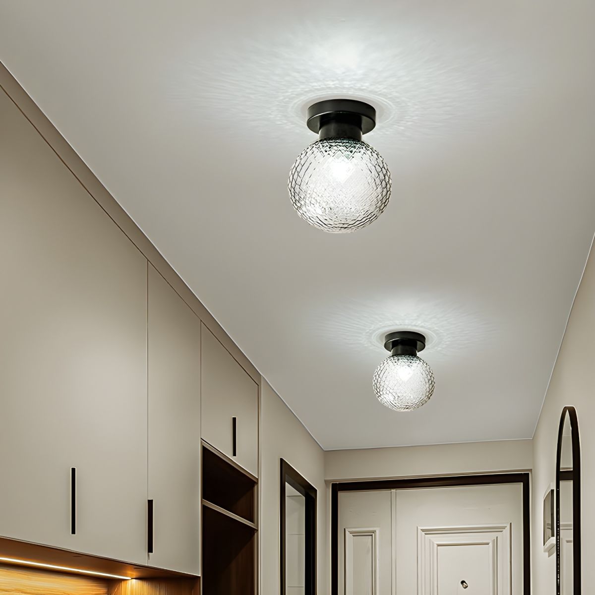 Modern Black Globe Flush Mount Ceiling Light with Glass Shade