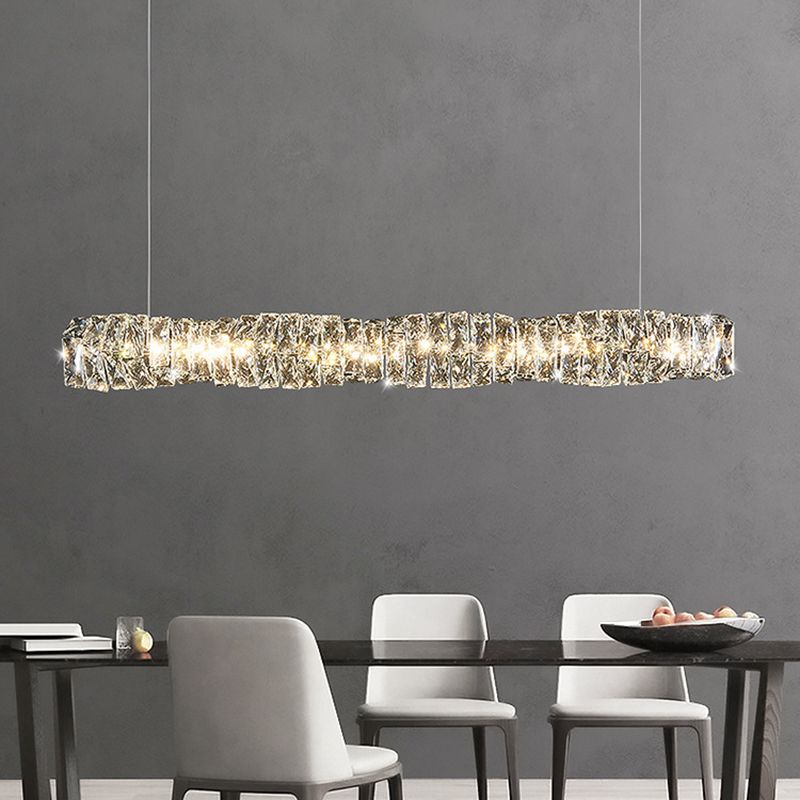 1 Light Linear Island Lighting Contemporary Crystal for Dining Room