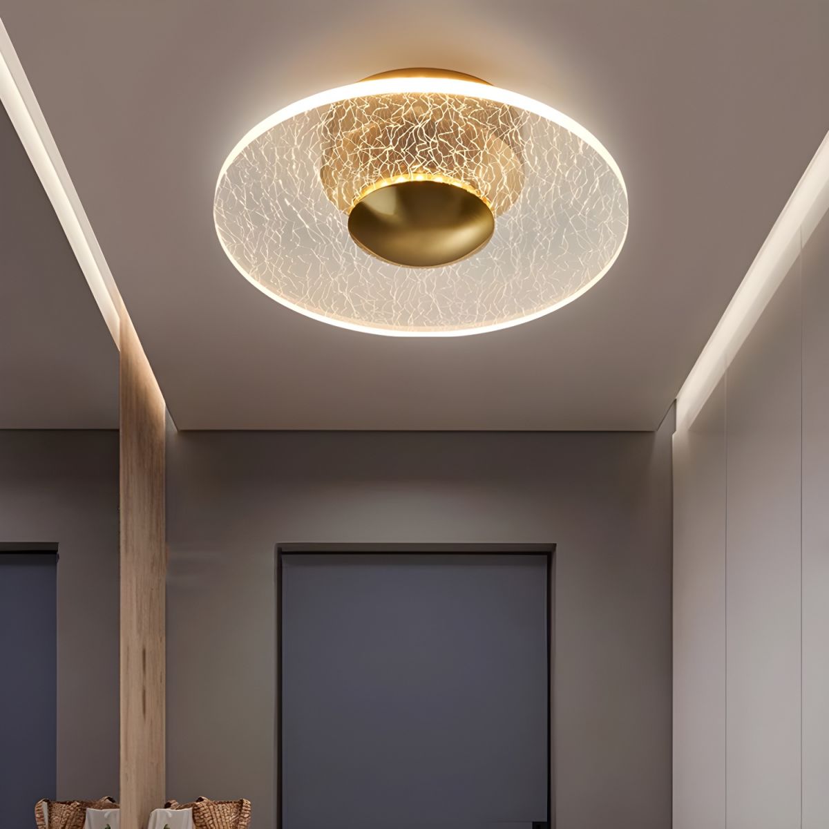 Modern Gold Geometric Semi-Flush Ceiling Light Clear Acrylic Shade, LED Bulbs