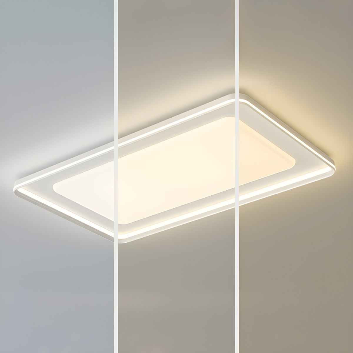 Modern Rectangle Flush Mount Ceiling Light Dual-Light Ambient Illumination with White Shade