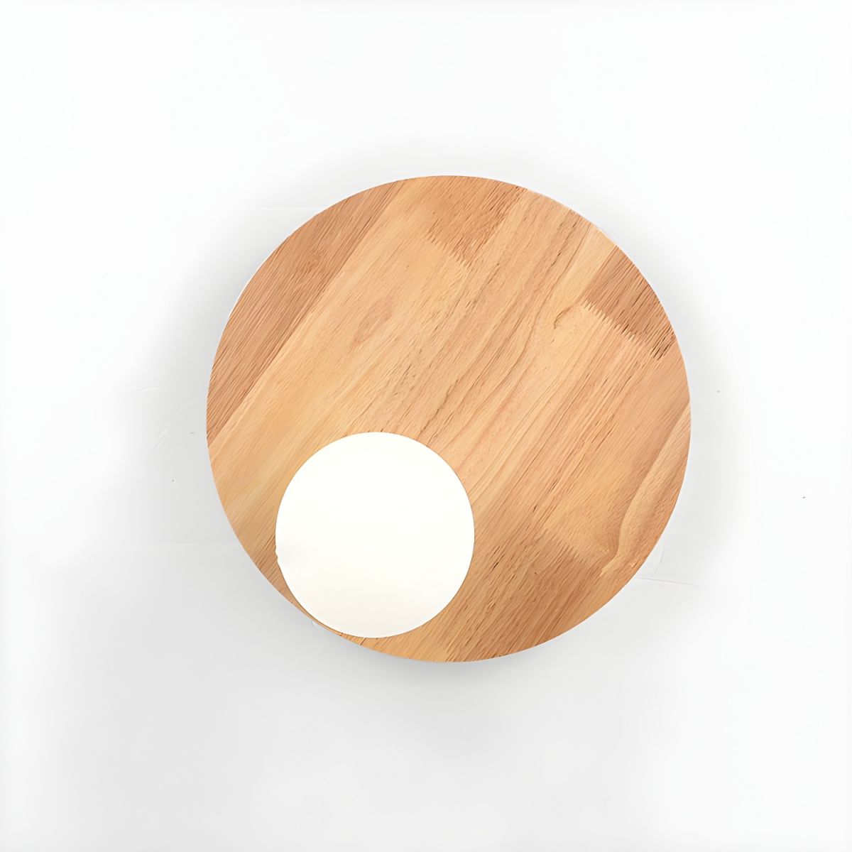Modern Natural Wood Flush Mount Globe Ceiling Light with White Glass Shade - 14 inches