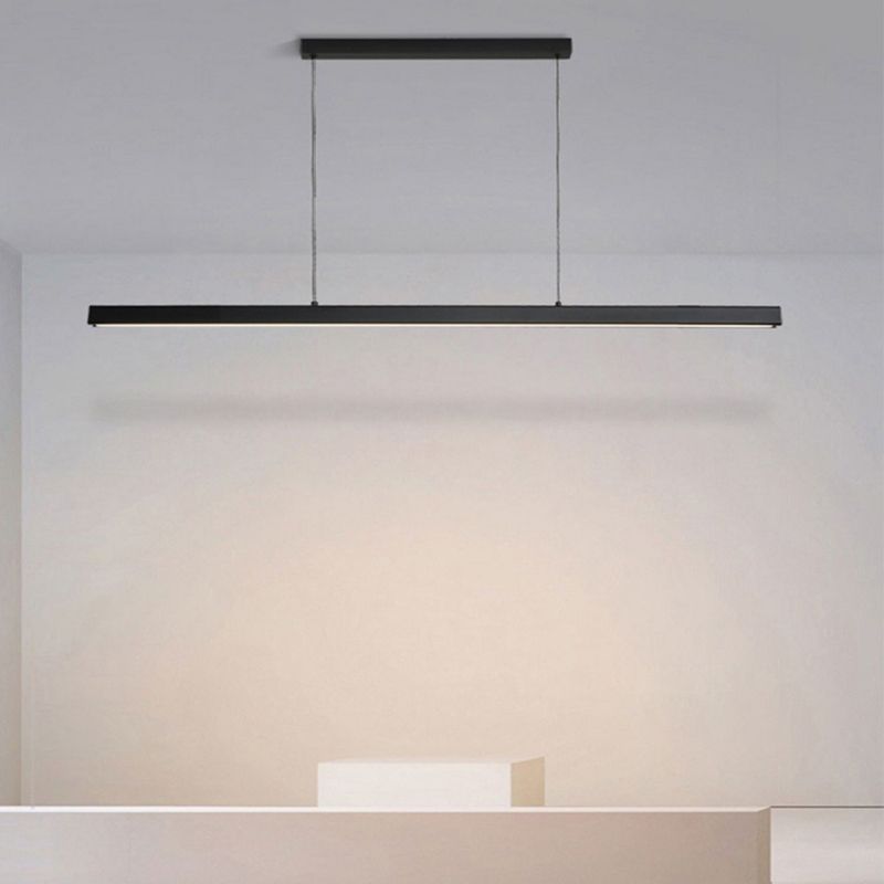 1 - Light Linear Kitchen Island Fixture Minimalist Aluminum Pendant Ceiling in Black