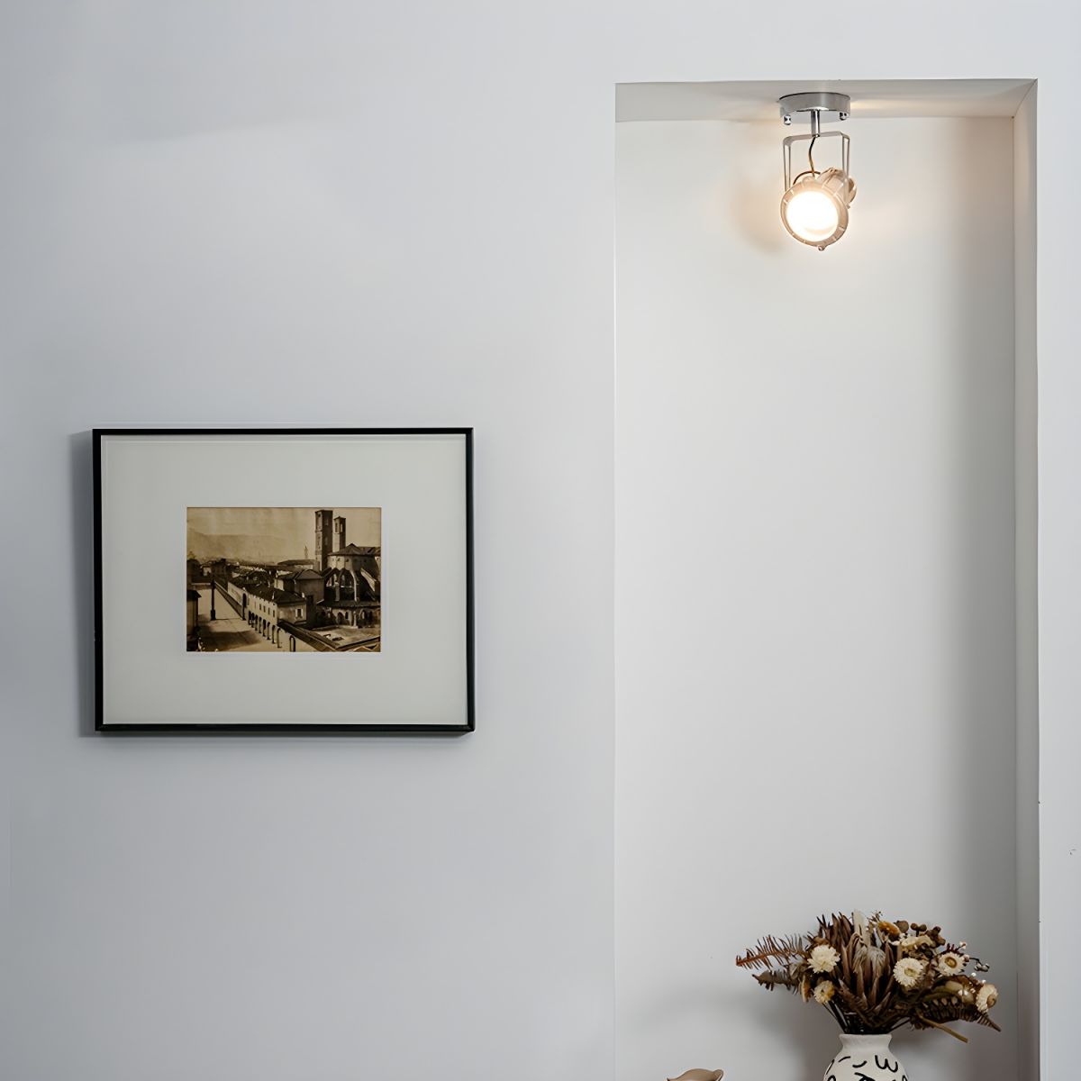 Silver Cone Shape Semi-Flush Mount LED Ceiling Light with Warm Ambient Lighting