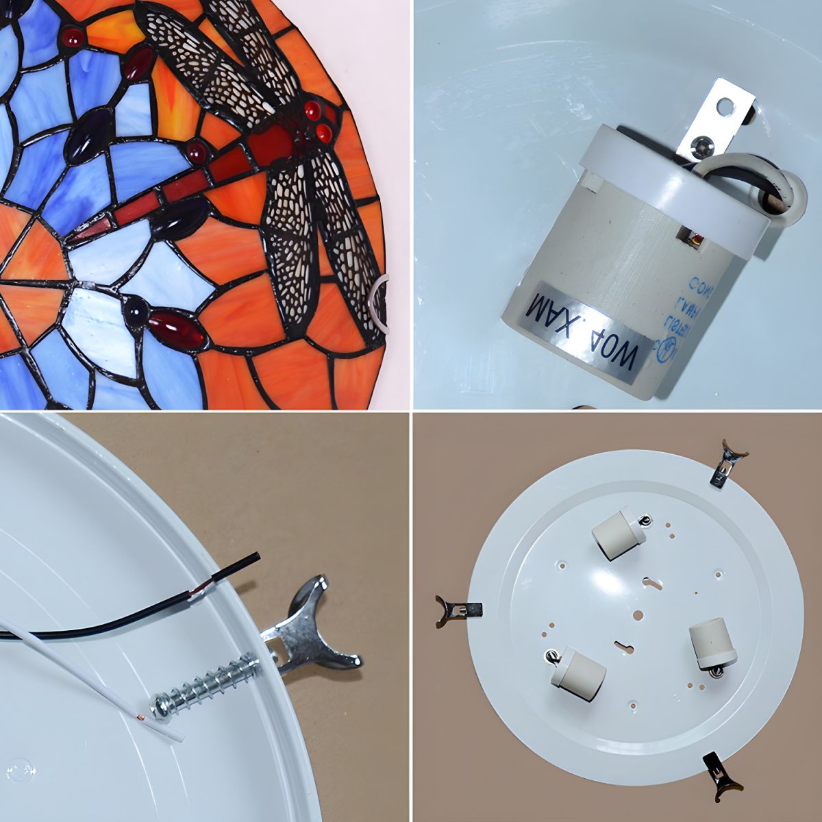 Stained Glass Bowl Flush Mount Light Tiffany Rustic Ceiling Lamp for Stair Living Room