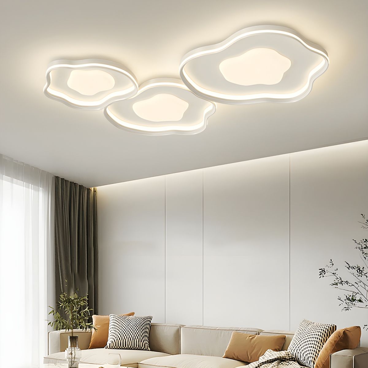 Modern Metal Flush Mount Ceiling Light with White Shade and LED Bulbs