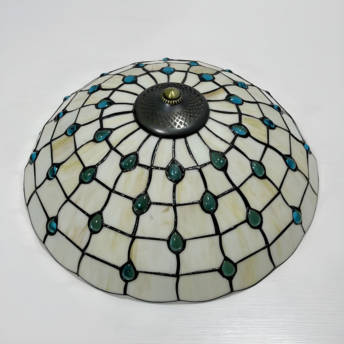 Tiffany Style Metal Flush Mount Ceiling Light with White Glass Shade