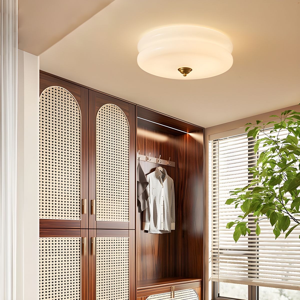 White Circle Modern Flush Mount Ceiling Light with White Glass Shade