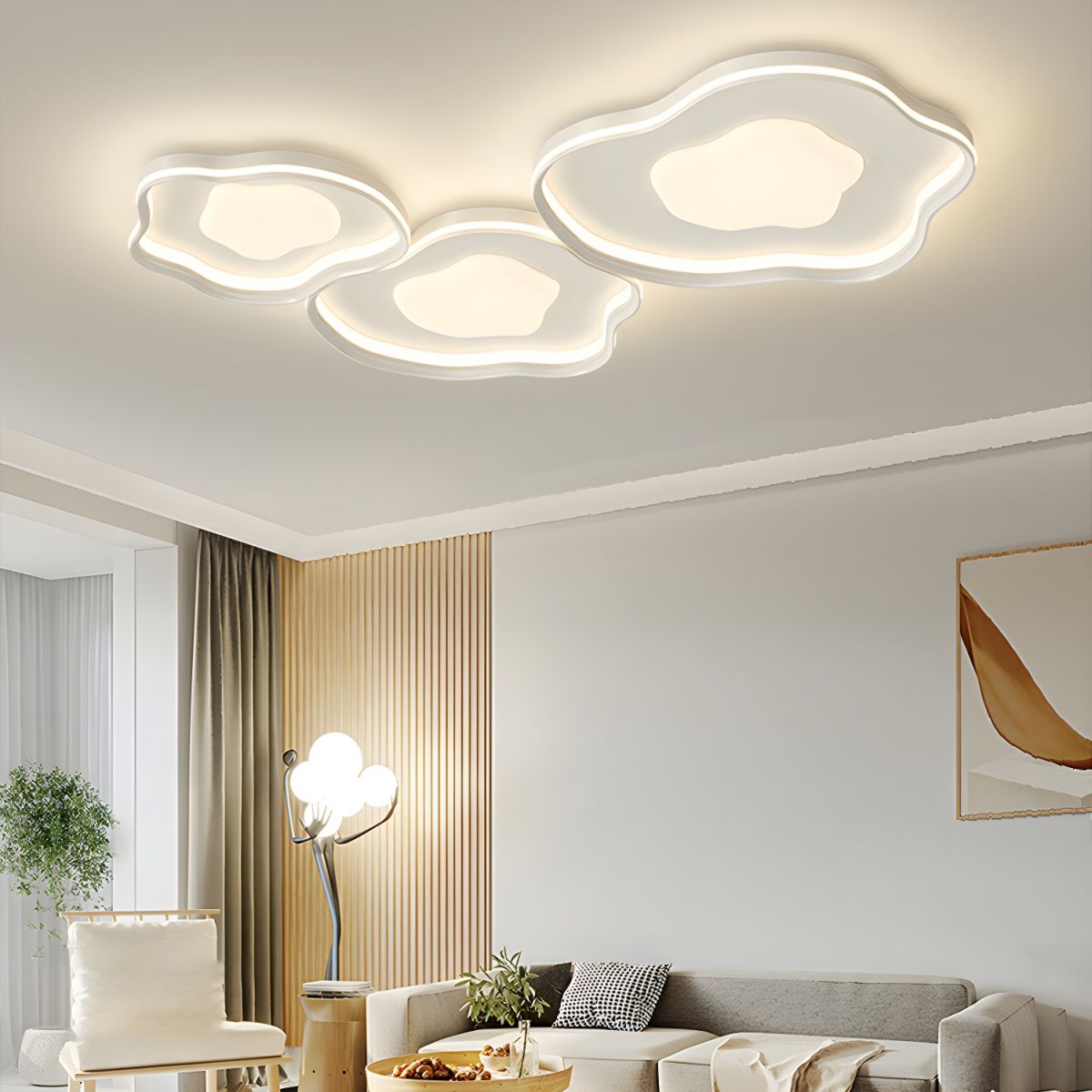Modern Metal Flush Mount Ceiling Light with White Shade and LED Bulbs