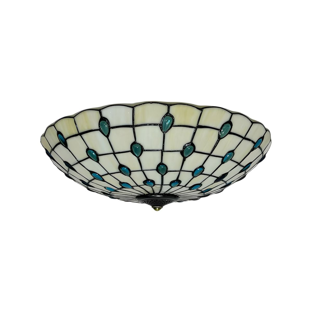 Tiffany Style Metal Flush Mount Ceiling Light with White Glass Shade