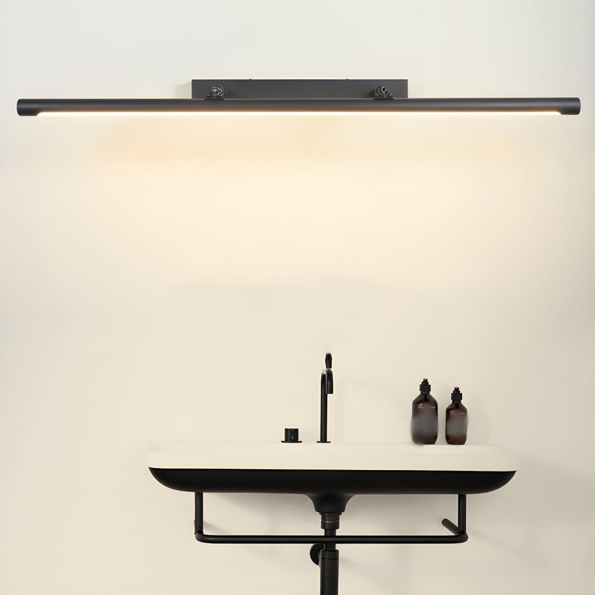 Linear Metal Wall Sconce Modern 1 Light Mirror Swing Arm Wall Mount Lighting in Black