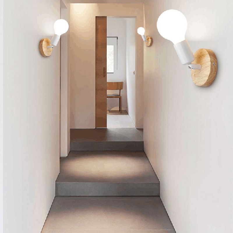 Modern Simple Wooden Vanity Light Circle Shape 1-Light for Shower Room