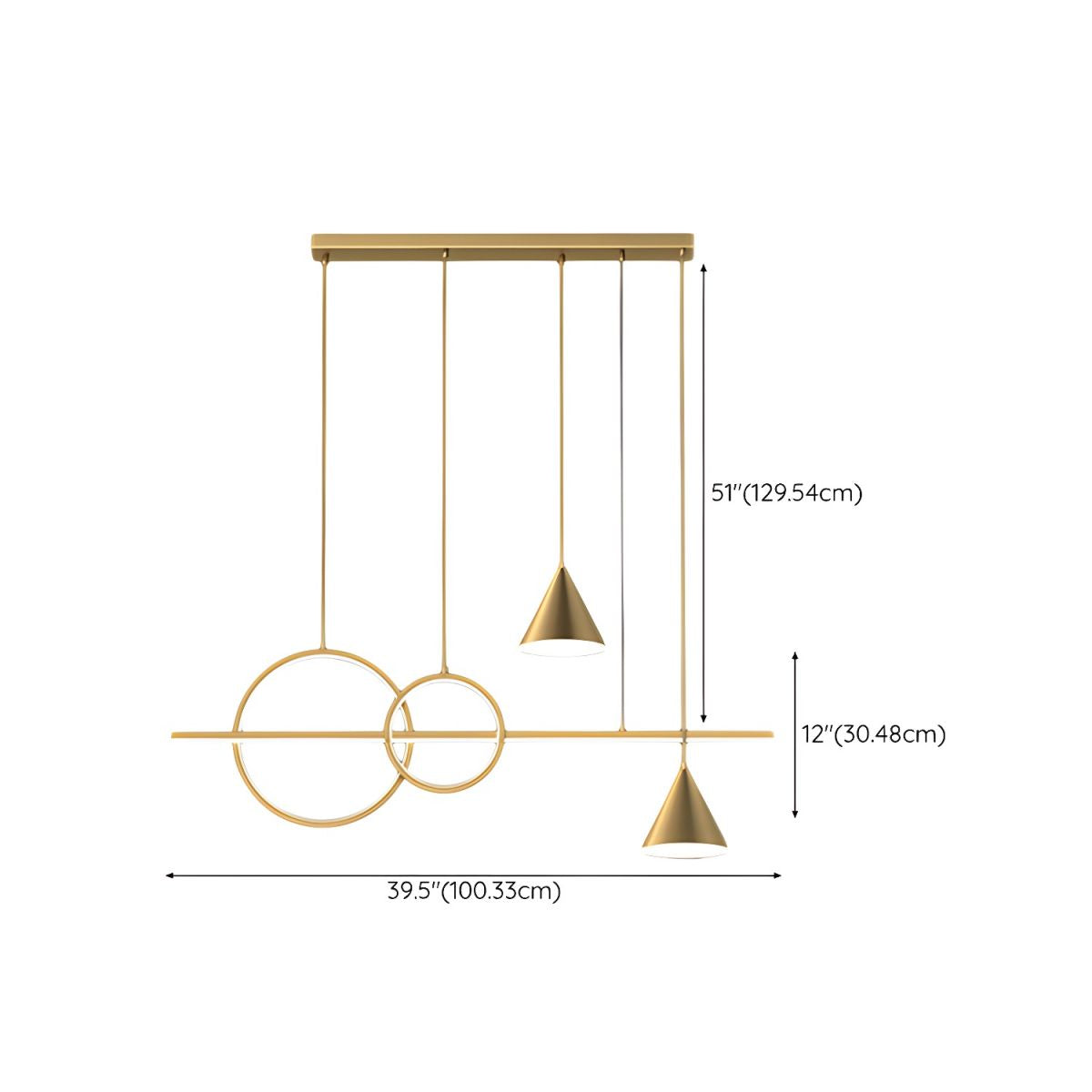 Modern Brass Island Light with 5 Lights and Adjustable Hanging Length