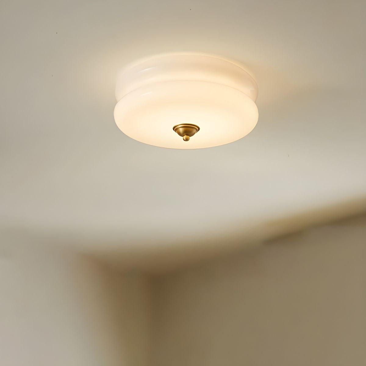 White Circle Modern Flush Mount Ceiling Light with White Glass Shade