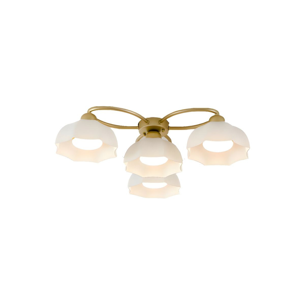 Modern Gold Dome Semi-Flush Mount Ceiling Light Elegant White Glass Shade