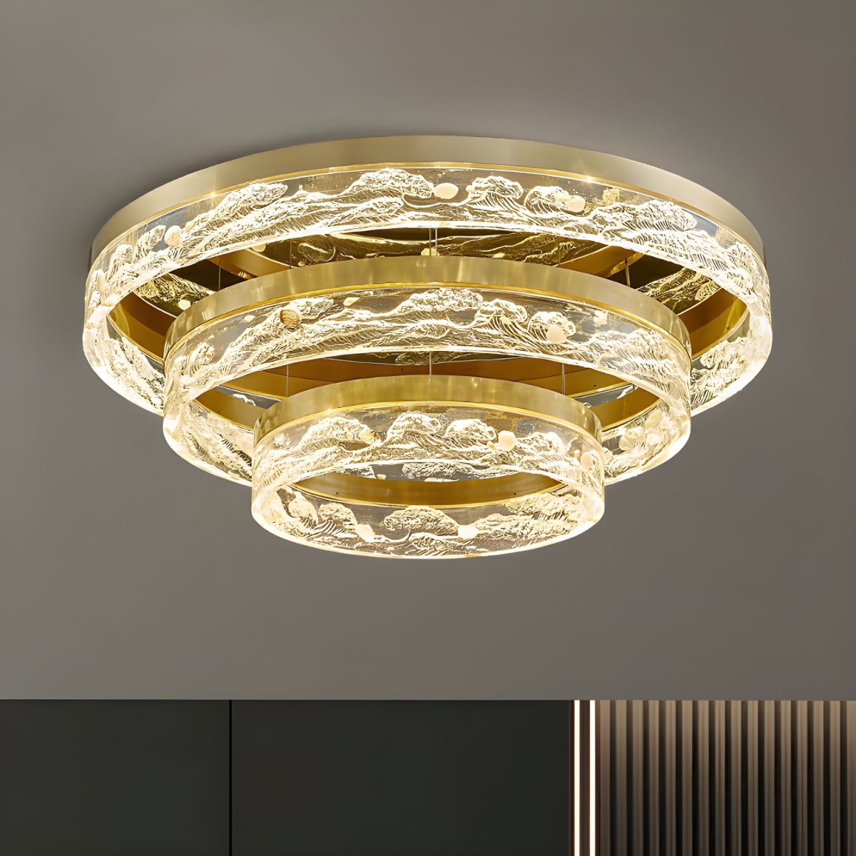 Modern Gold Cylinder Flush Mount Ceiling Light with Clear Crystal Shade