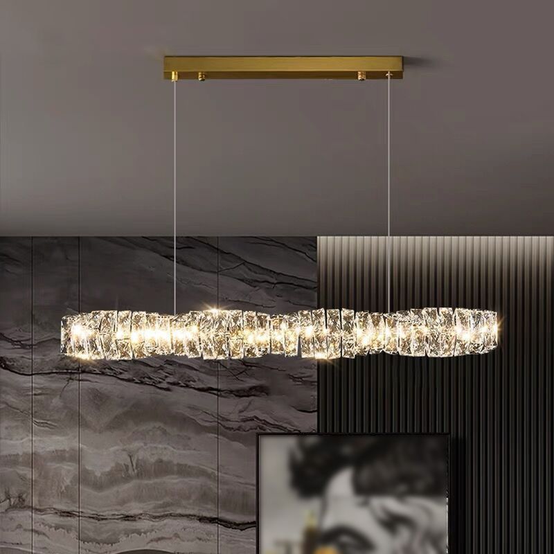 1 Light Linear Island Lighting Contemporary Crystal for Dining Room