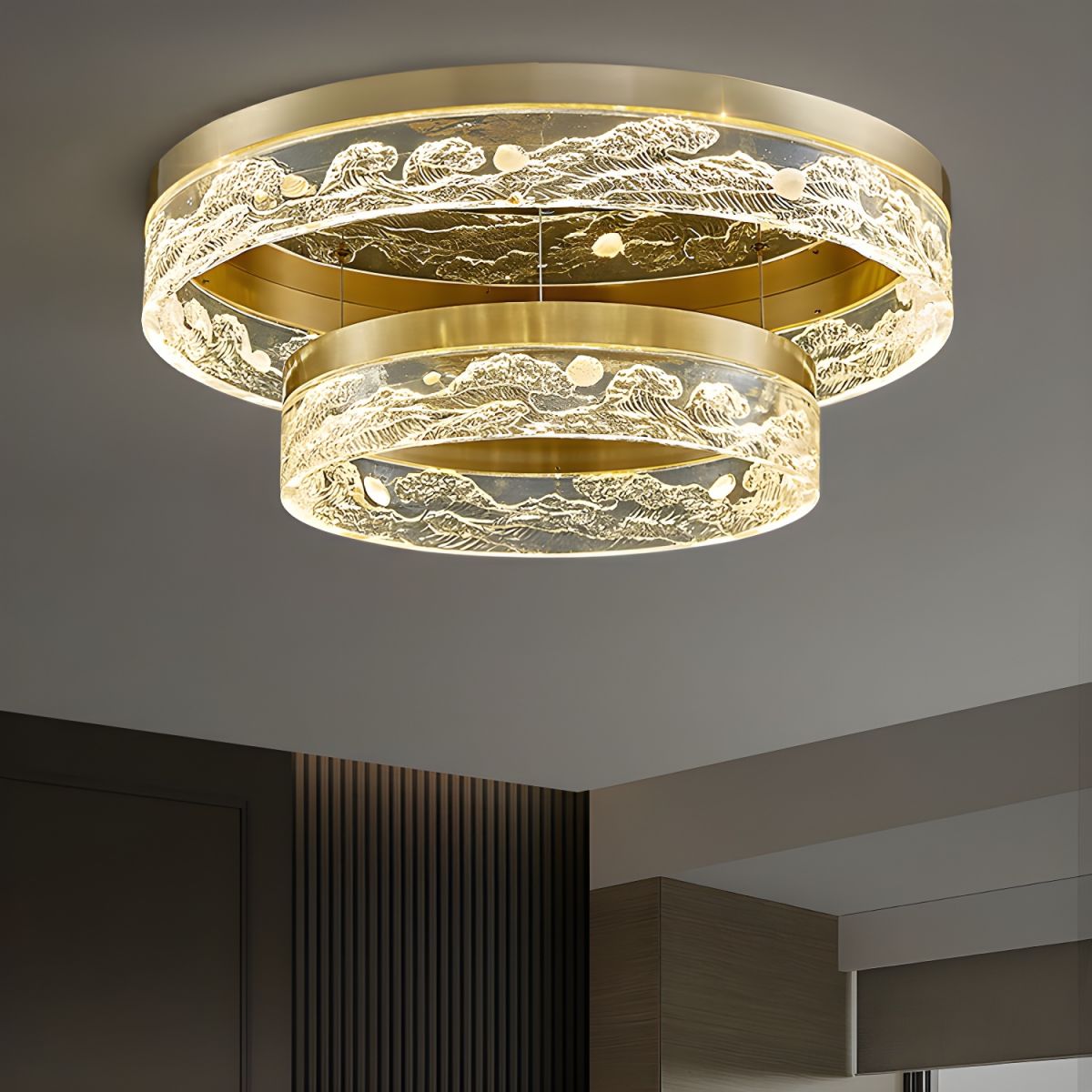 Modern Gold Cylinder Flush Mount Ceiling Light with Clear Crystal Shade