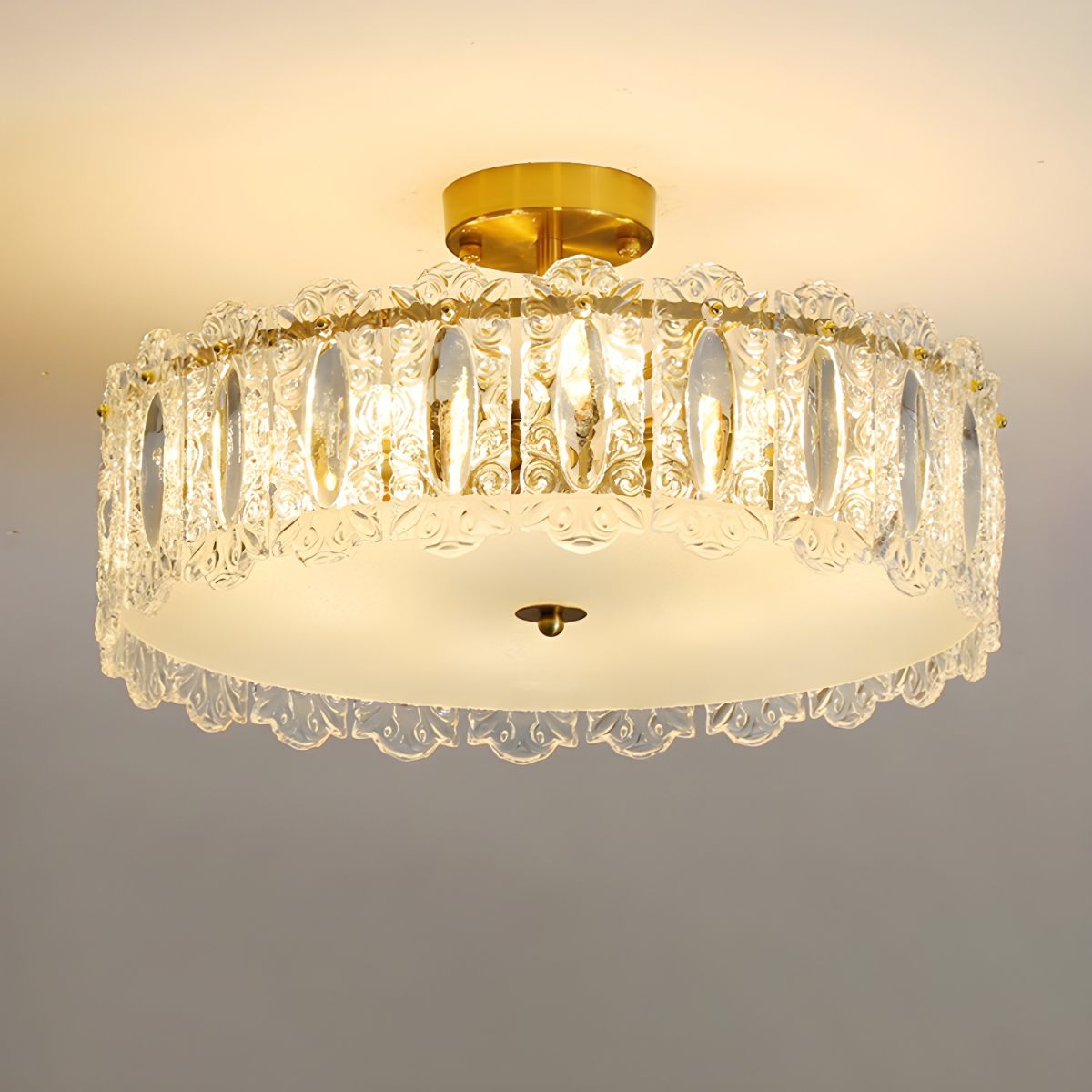Modern Geometric Semi-Flush Mount Ceiling Light with Clear Glass Shade and 6 Lights