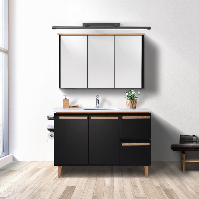 Linear Metal Wall Sconce Modern 1 Light Mirror Swing Arm Wall Mount Lighting in Black