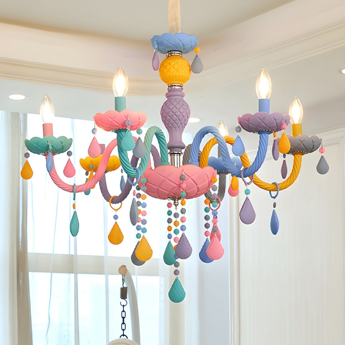 Nordic Style Macron Chandelier Multi Light Candle Pendant Lighting Fixture for Living Room