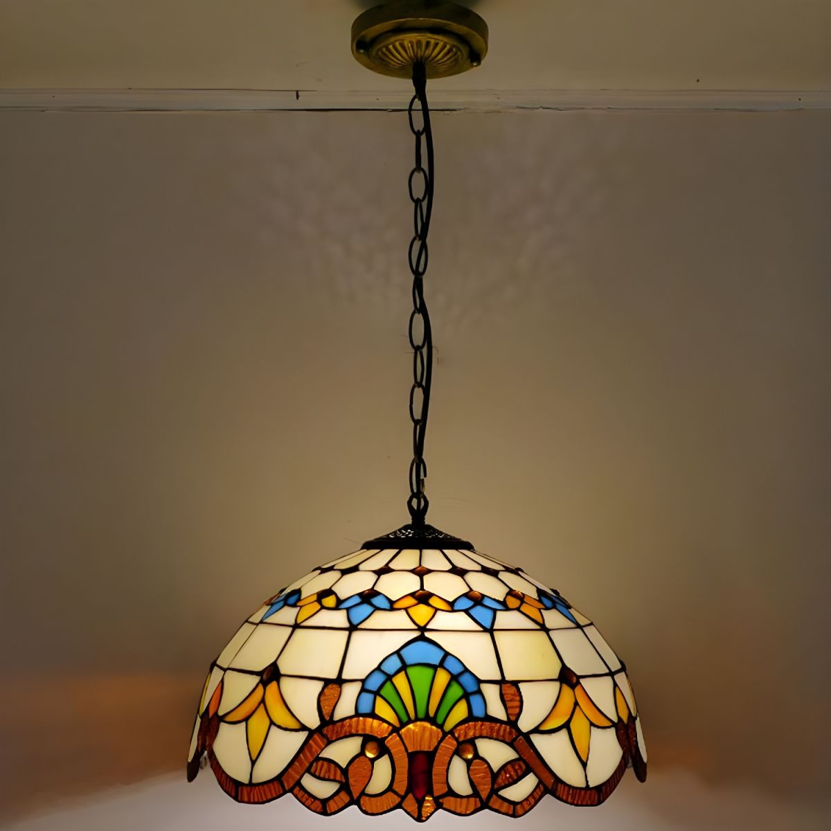 Bowl Pendant Light Tiffany-Style 1 Light Stained Glass Hanging Lamp for Dining Room