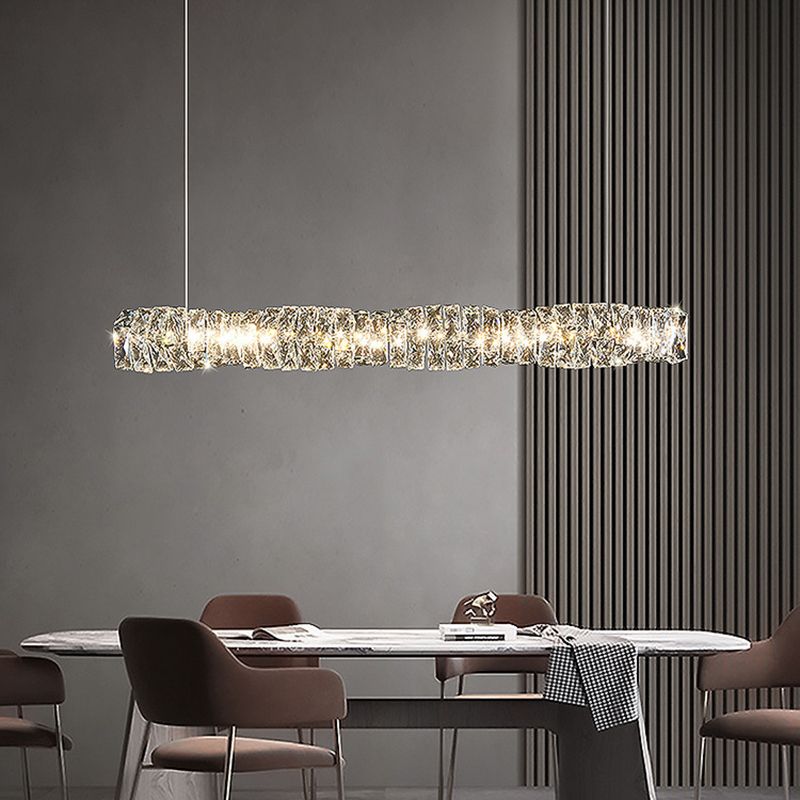 1 Light Linear Island Lighting Contemporary Crystal for Dining Room