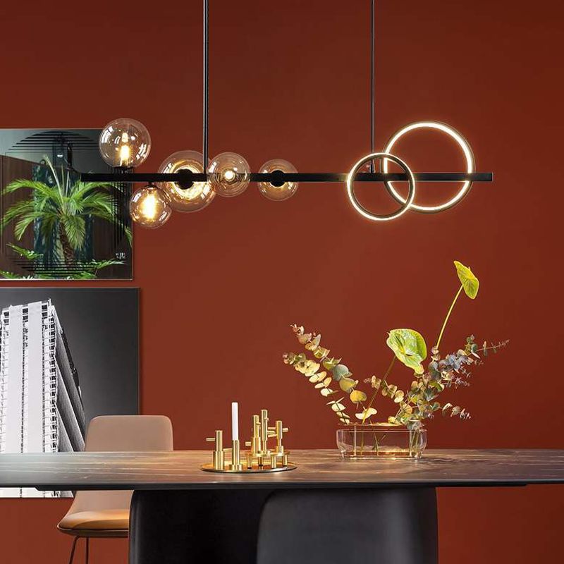 Contemporary Globe Glass Hanging Pendant Lights in Black for Dining Room