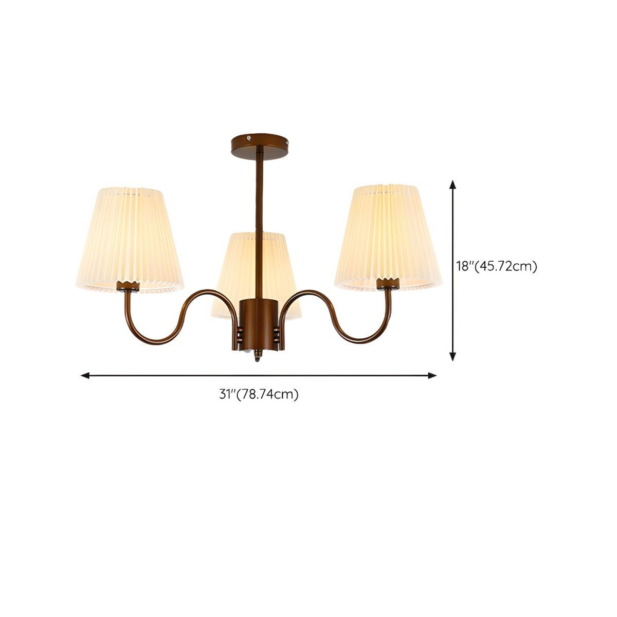 Geometric Brown Metal Semi-Flush Mount Ceiling Light with White Fabric Shade Size 25 Inch & Above