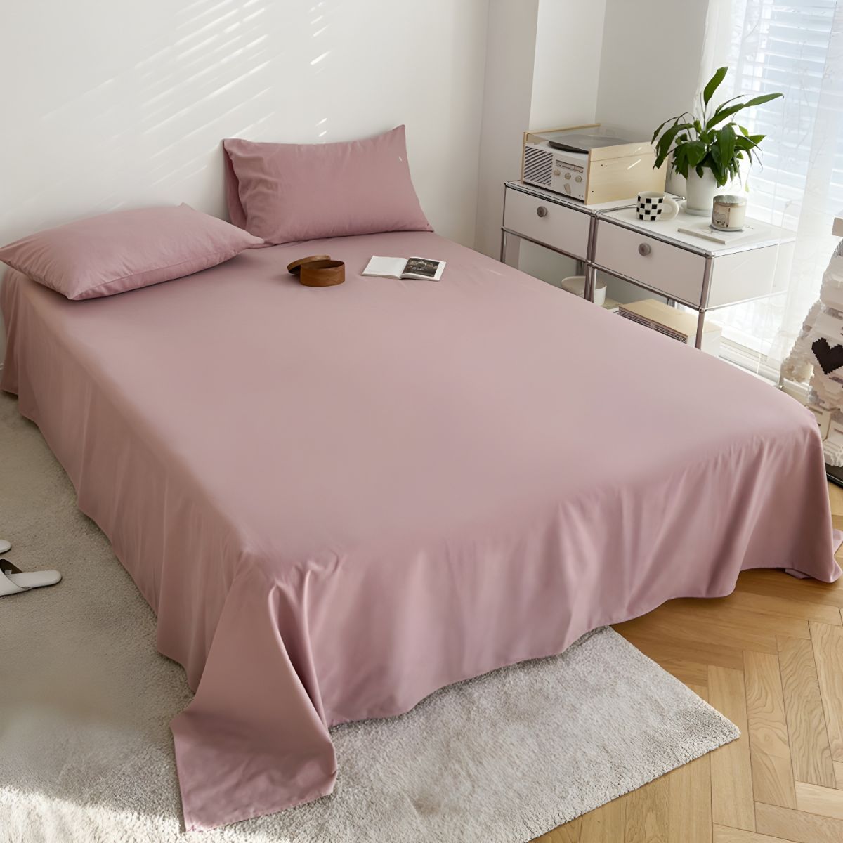Sheet Set Cotton Solid Color Ultra Soft Breathable Wrinkle Resistant Bed Sheet Set
