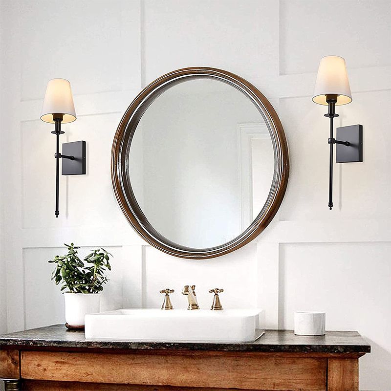 Modern Iron Vanity Light Cylinder Shape with Fabric Shade for Shower Room