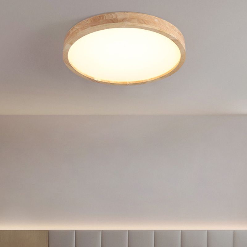 Contemporary LED Ceiling Light Geometric Wooden Flush Mount Light Fixture for Bedroom