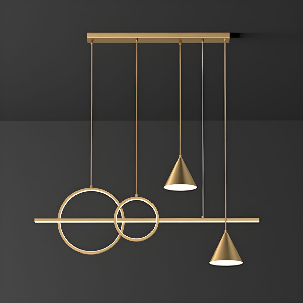 Modern Brass Island Light with 5 Lights and Adjustable Hanging Length