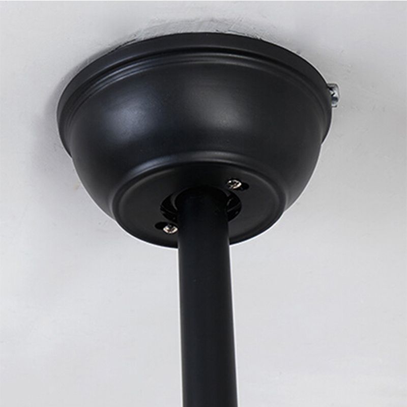 3 Lights Wheel Ceiling Fan Industrial Retro Metal Semi Flush in Black with 5 Blades