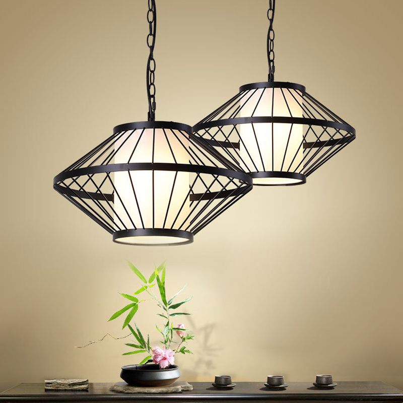 Iron Black Hanging Lamp 16"/19.5"/23.5" Wide Lantern Cage 1 Bulb Traditional Ceiling Pendant Light