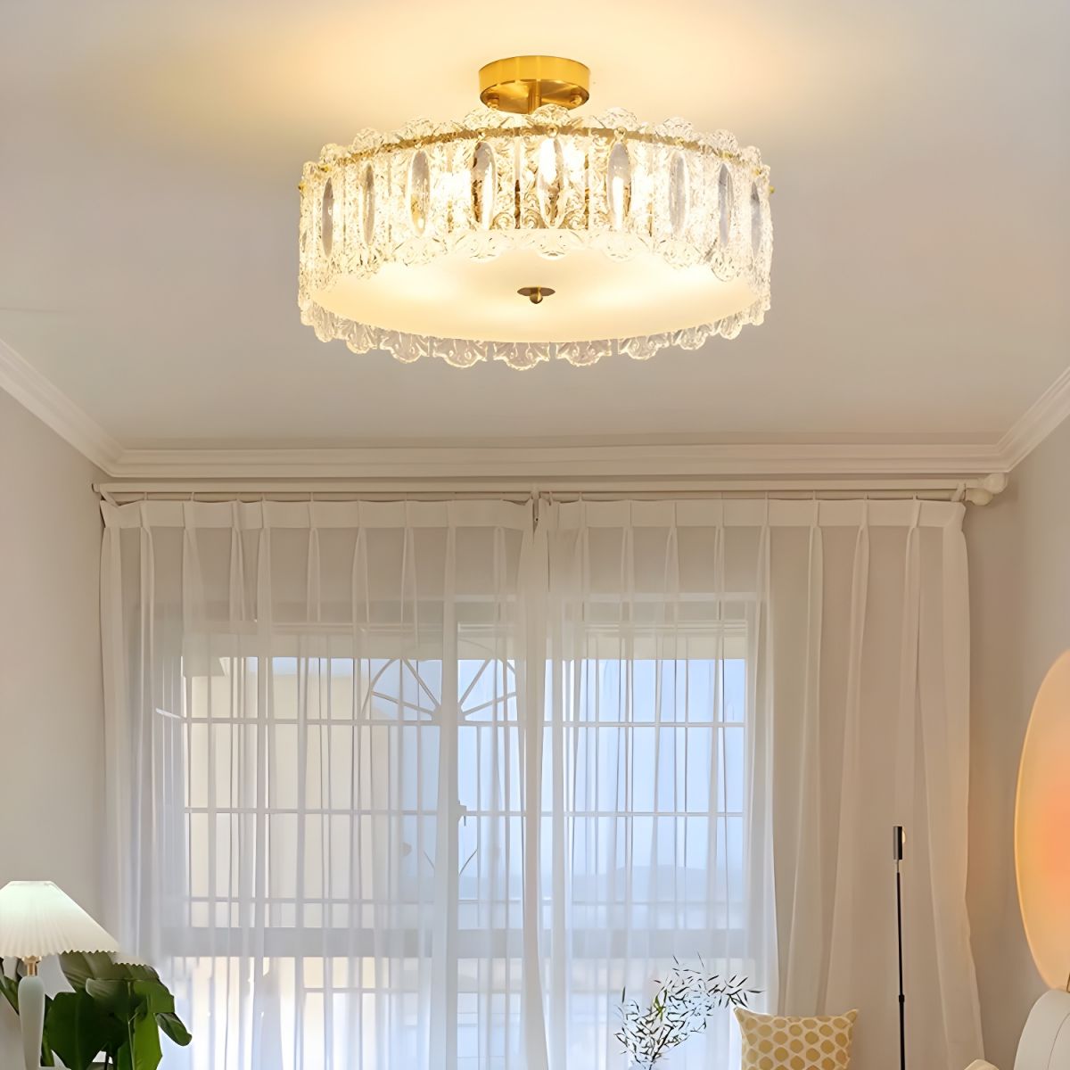 Modern Geometric Semi-Flush Mount Ceiling Light with Clear Glass Shade and 6 Lights