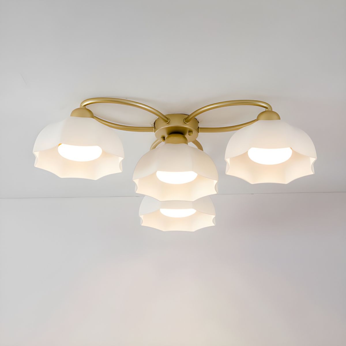 Modern Gold Dome Semi-Flush Mount Ceiling Light Elegant White Glass Shade