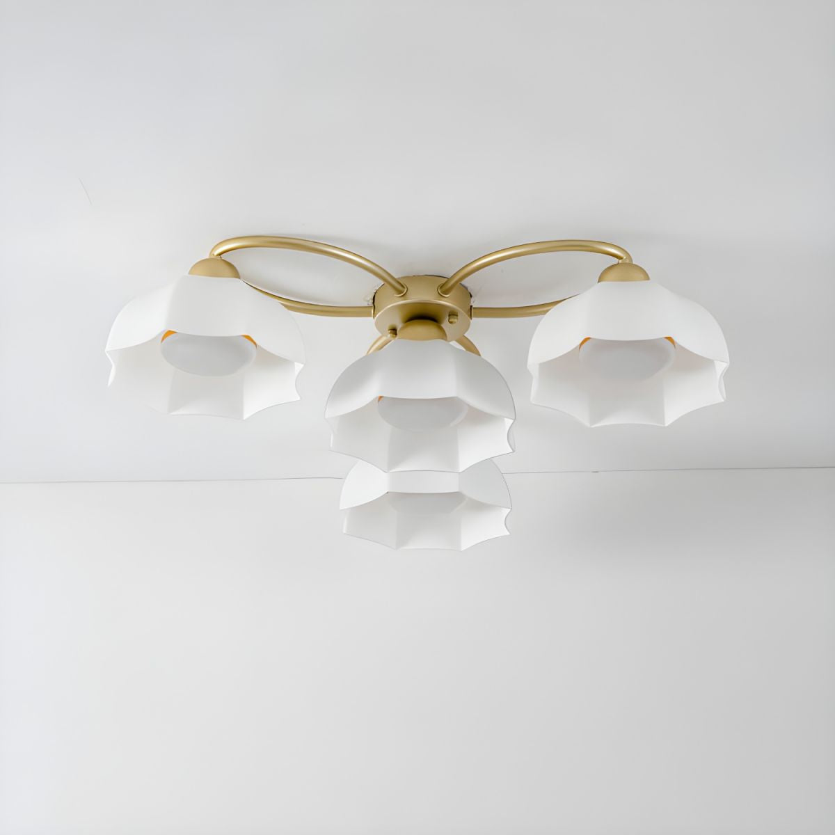 Modern Gold Dome Semi-Flush Mount Ceiling Light Elegant White Glass Shade
